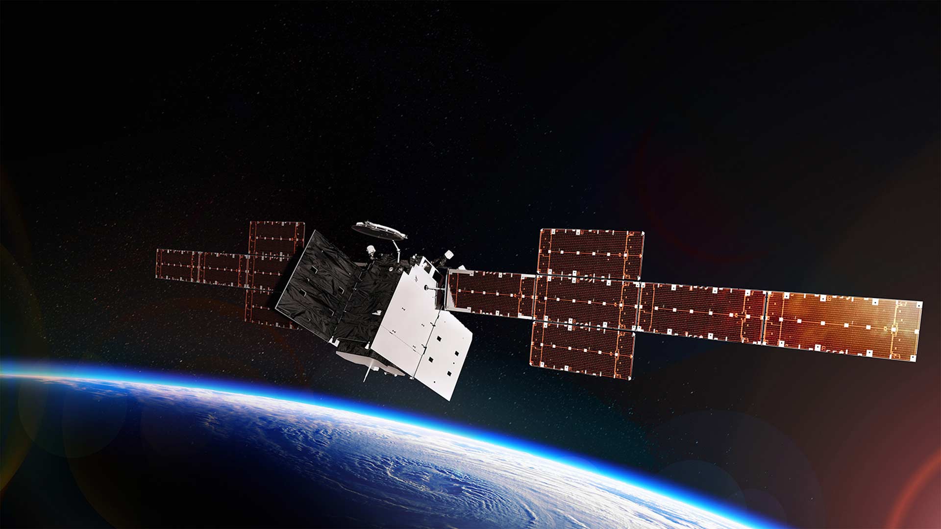 Rendering showing the WGS-11+ satellite with Protected Tactical Satcom payload.